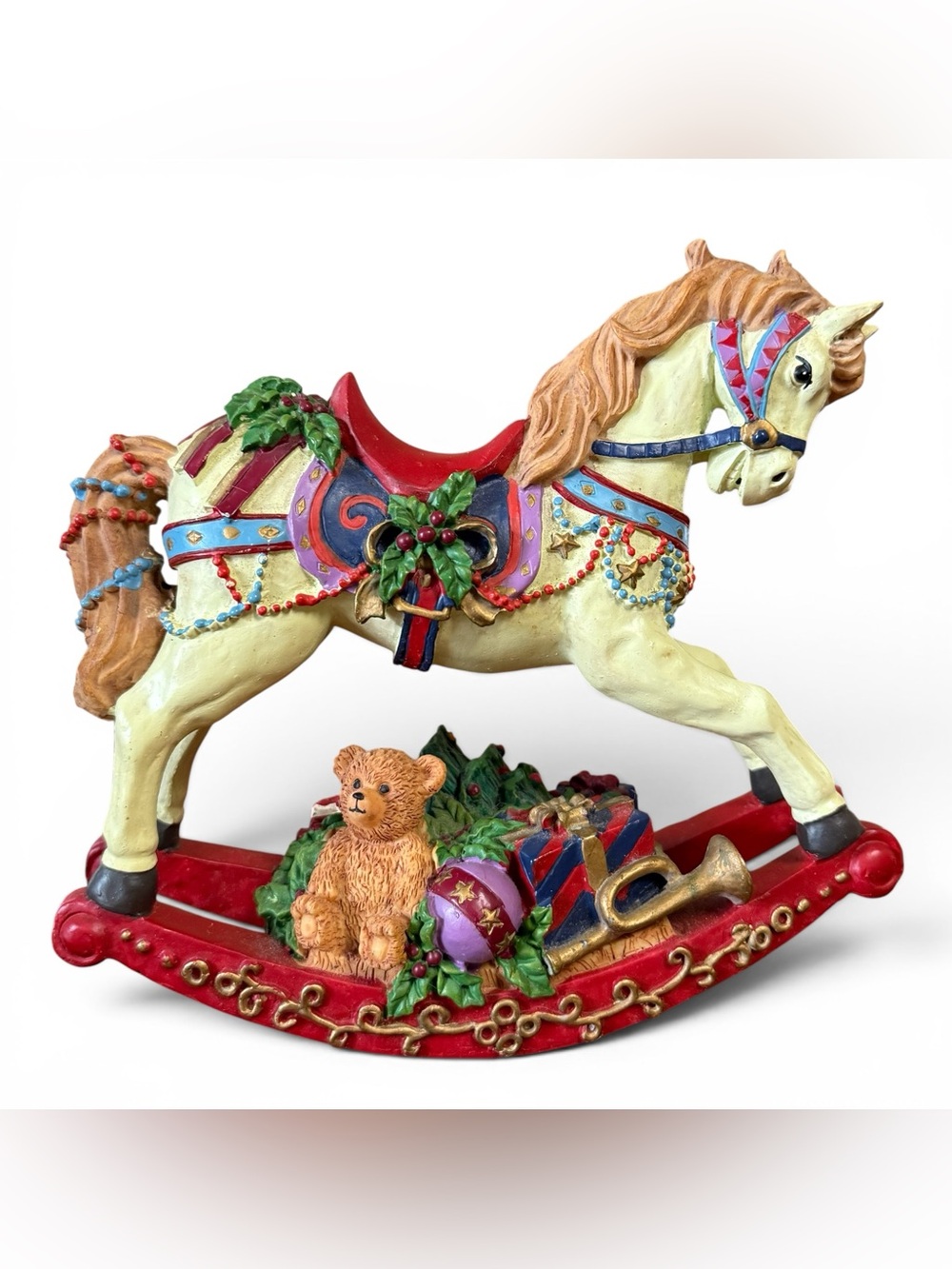 Vintage 1998 Heritage Mint Musical Rocking Horse 8” Figurine Holiday Collection